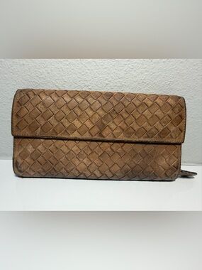 Bottega Veneta Woven Leather Snap Wallet in Tan (fair)